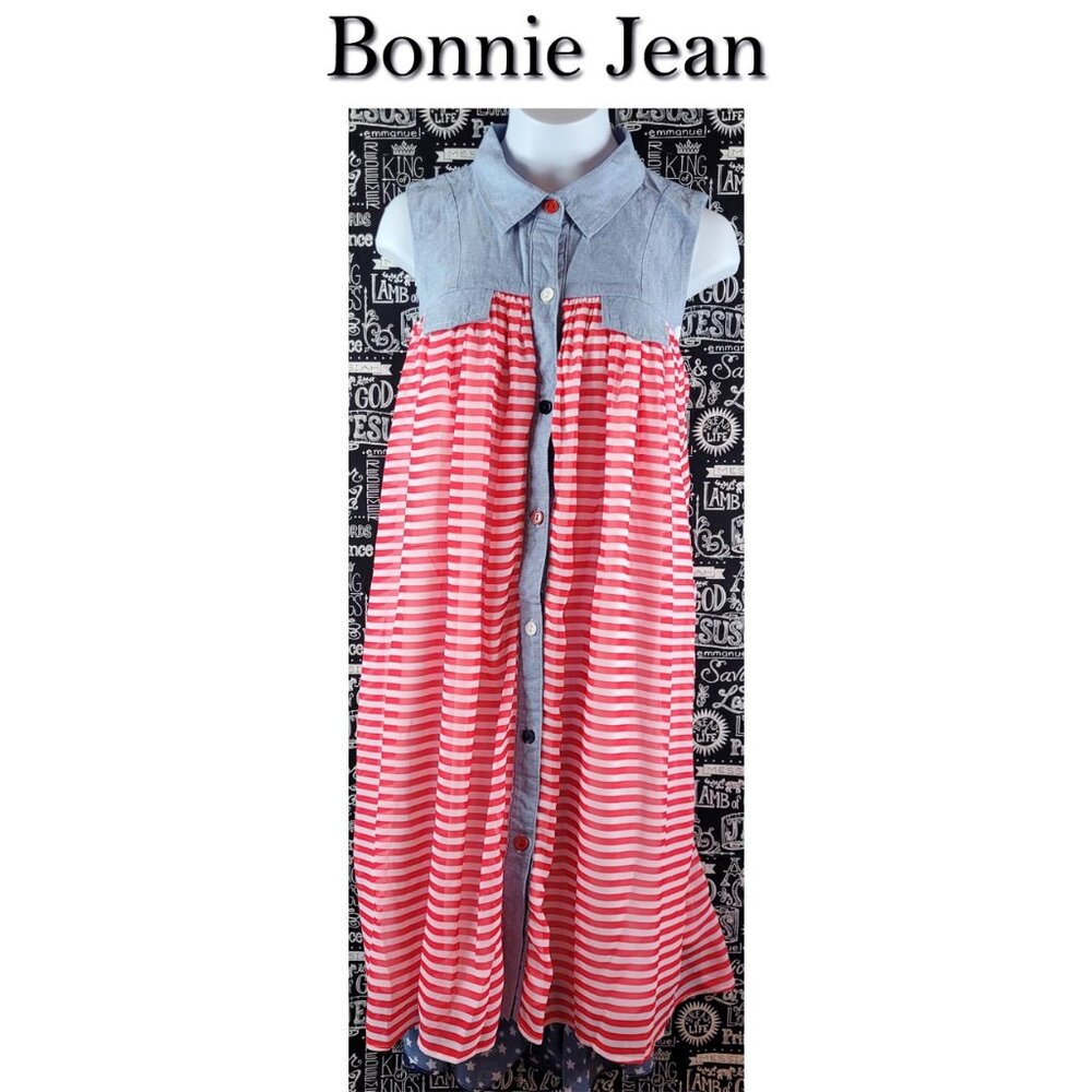 Bonnie Jean Americana Patriotic 4th of July High Low Shirt Dress Size 16
